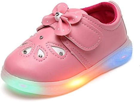 Kids Girls will shine shoes LED flash sports shoes bow flat shoes (Toddler 6M, Pink)