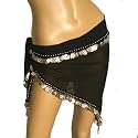 Chiffon Hip Scarf (Black with Silver Coins) - Triangular Shape - Belly Dance Belt