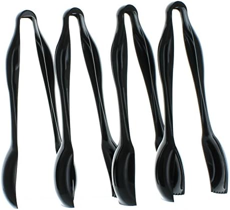 Lot of 4 Large Heavy Weight Black Plastic Serving Tongs BBQ Party Utensils