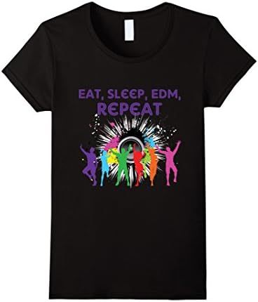 Women's Eat Sleep EDM Repeat Party Dance Club Shirt for Rave XL Black