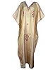 Beige Silk Kaftan Crewel Embroidered Caftan Long Maxi Dress with Kimono Sleeves