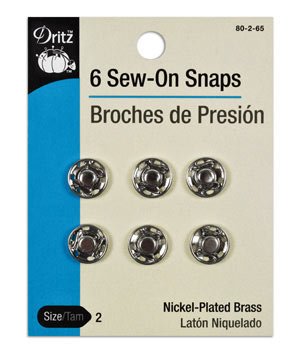 Dritz80-2-65 Sew-On Snaps, Nickel, Size 2 6-Count