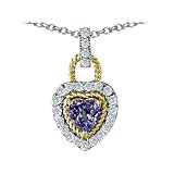 1.25 cttw 925 Two Tone Sterling Silver and Heart Shaped Lab Created Alexandrite Pendant