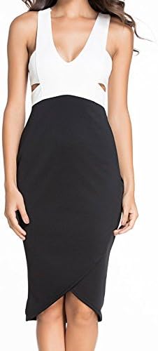 Liberty Queen Women's V Neck Sleeveless Bodycon Bandage Dress Size L White Black