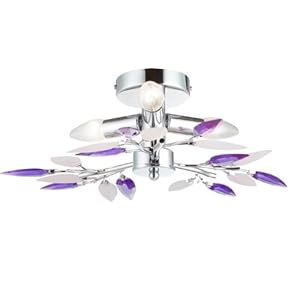 Deckenleuchte Deckenlampe Designlampe Lila Blätter Chrom Globo Giulietta 63167-3 Deckenleuchte Deckenlampe Designlampe Lila Blätter Chrom Globo Giulietta 63167-3