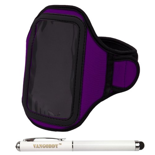 Athlete's Choice Purple Neoprene Workout Armband for LG G2, Google Nexus 5, Nexus 4 / Samsung Galaxy S4, S III, S4 Mini, Trend Plus, Z / Nokia X2 / Amazon Fire Phone / HTC One M7 / Motorola Moto G, Moto X, Moto E / Apple iPhone 5, 5c, 5s / Sony Xperia Z / Nokia Lumia 1020 + 3 in 1 Stylus Pen