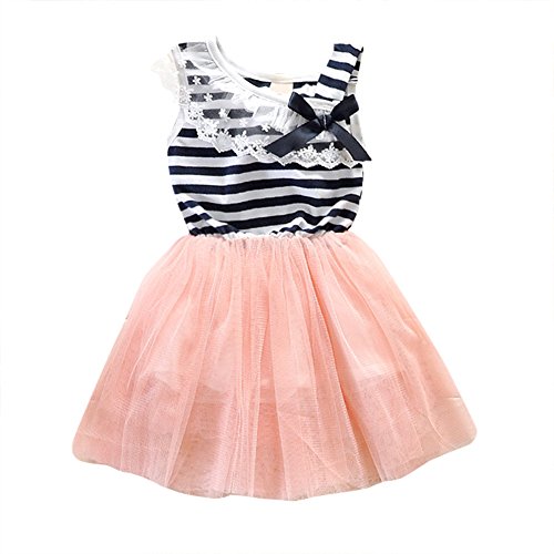 Smarttech Summer Little Girl's Mesh Skirt Lace Stripe Tutu Mini Dress