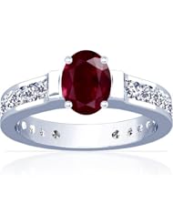 Platinum Oval Cut Ruby Ring With Sidestones