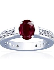 14K White Gold Oval Cut Ruby Ring With Sidestones