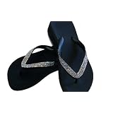 SWAROVSKI CRYSTAL HIGH WEDGE BLACK CLEAR THONGS FLIP FLOPS SANDALS U.S. SIZES 5-10