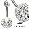 Piercing nombril en cristal Swarovski - Acier chirurgical (316L). La tige a une taille standard de 1.6mm x 10mm x boule en cristal
