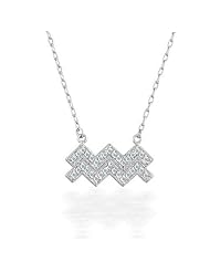 Bling Jewelry 925 Sterling Silver Aquarius Zodiac CZ Pave Necklace