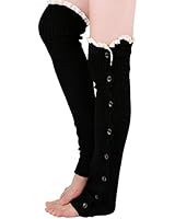 Tirain Women Knitted Flat Button Down Crochet Leg Warmers with Lace Trim FBA