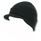 NEW CUFFLESS BLACK Beanie Visor Skull Cap HAT USA