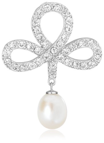 Sterling Silver White Freshwater Cultured Pearl and Cubic Zirconia Pendant