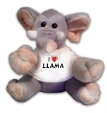 Elephant plush toy with I Love Llama T-Shirt