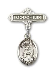 Sterling Silver Baby Badge with St. Lillian Charm and Godchild Badge Pin