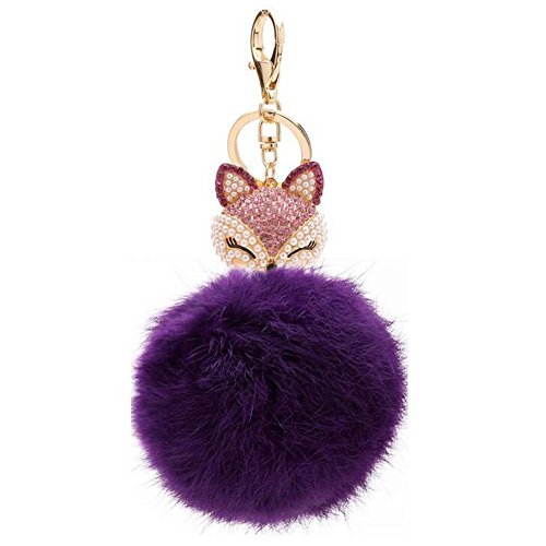 Generic Real Fox Fur Ball with Artificial Fox Head Inlay Pearl Rhinestone Key Chain for Womens Bag or Cellphone or Car Pendant