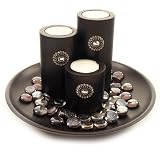 Kitchen & Housewares : 3 Pillar T-Lite Holders in Round Tray with Glass Beads