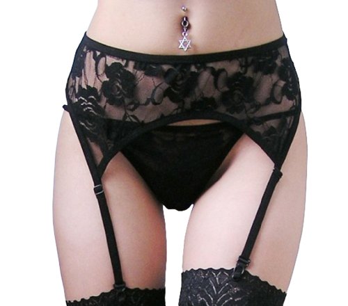 Sexy Lace Garter Belt Suspender + Matching G-String / Thong Set, Black