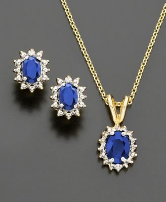Childrens Toyshop  Jewelry : 18k Gold over Sterling Silver Sapphire (2-1/5 ct. t.w.) & Diamond Accent Pendant & Earrings Set