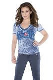 MLB Women's Chicago Cubs Burnout V-Neck Cap Sleeve Tee (Blue, Large)