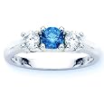 14K White Gold Round 3 Stone Blue Diamond and White Diamond Ring (1 cttw)