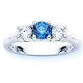 14K White Gold Round 3 Stone Blue Diamond and White Diamond Ring (1 cttw)