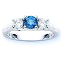 14K White Gold Round 3 Stone Blue Diamond and White Diamond Ring (1 cttw)