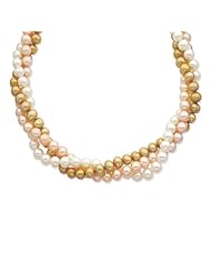 14K 6-6.5mm White/Peach/Gold 18in Freshwater Cultured Pearl Necklace.