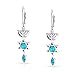 Created Blue Opal Religious Judaica Menorah & Hanukkah Star Of David Leverback Dangle Earrings For Women Teens Bat Mitzvah .925 Sterling Silver