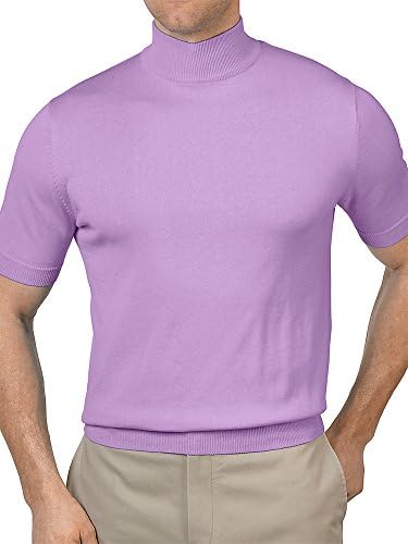 Paul Fredrick Men's Pima Cotton Mock Neck Short Sleeve Sweater Lilac Large