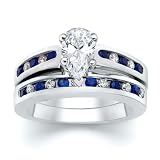 2.51 CT PEAR DIAMOND W ROUND BLUE SAPPHIRE RING SET
