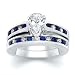 Jewelry : 2.50 CT PEAR DIAMOND W ROUND BLUE SAPPHIRE RING SET