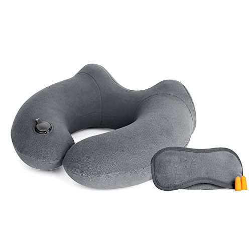 Qyuhe inflatable travel neck pillow with sleep mask ear…
