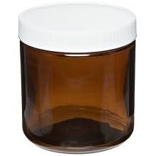 Greenwood Products Amber Glass Straight Sided Jar, with White Polypropylene PTFE Lined Cap
