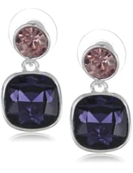 Napier "Color Sparklers" Silver-Tone Sparkling Purple Square Drop Earrings