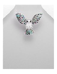 Owl Colored Enamel Pendant Necklace In 92.5 Sterling Silver