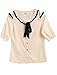 Allegra K Lady Ruffle Tie Neck Blouse Short Sleeve Button Down Shirt Summer Tops