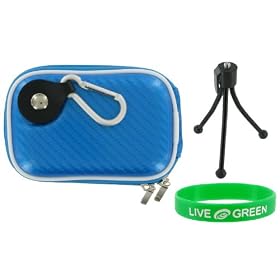 Hard Carrying Case (Candy Blue) and Tripod for Panasonic Lumix DMC-FX580 Digital Camera Black