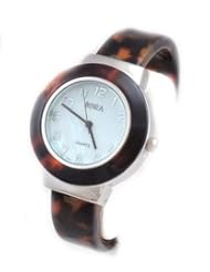 Bora Tortorise and Silver-tone Elegant Bangle Cuff Watch