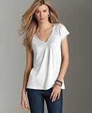 Calvin Klein Jeans Petite Top, Cap Sleeve V-Neck with Beads at Neckline