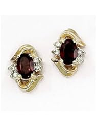 14K Yellow Gold Oval Garnet and Diamond Earrings