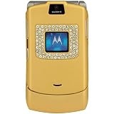 PCMICROSTORE Brand Motorola Razr V3 V3c V3m Rubberized Gold Diamond Crystal Case Cover