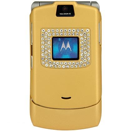 PCMICROSTORE Brand Motorola Razr V3 V3c V3m Rubberized Gold Diamond Crystal Case Cover