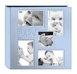 Pioneer Collage Frame Embossed "Baby" Sewn Leatherette Cover Photo Album, Baby Blue