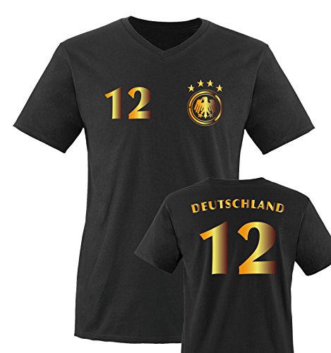 EM 2016 – TRIKOT – DEUTSCHLAND – 12 – Herren V-Neck T-Shirt – Schwarz / Gold Gr. XL