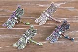 4 Pewter jeweled DRAGONFLY dresser DRAWER PULL knob