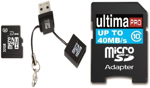 Memzi 32GB Class 10 40MB/s Ultima Pro Micro SDHC Memory Card with SD Adapter and Micro USB Reader for Nokia Asha Cell Phones
