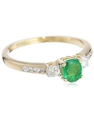 14k Yellow Gold Emerald and Diamond Ring (0.17 cttw, G-I Color, I1-I2 Clarity)
